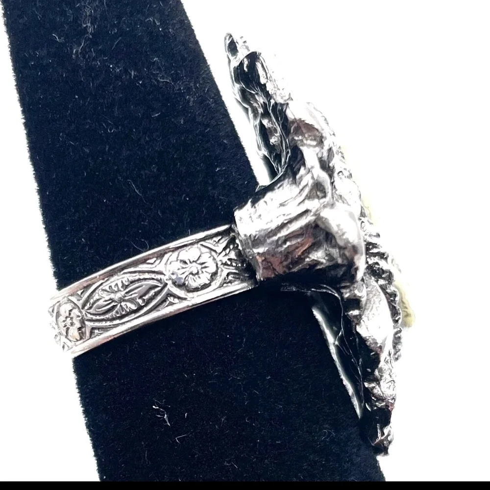Victorian Style Cameo Ring Lady Wearing Necklace Black Ivory Gothic Filigree OS